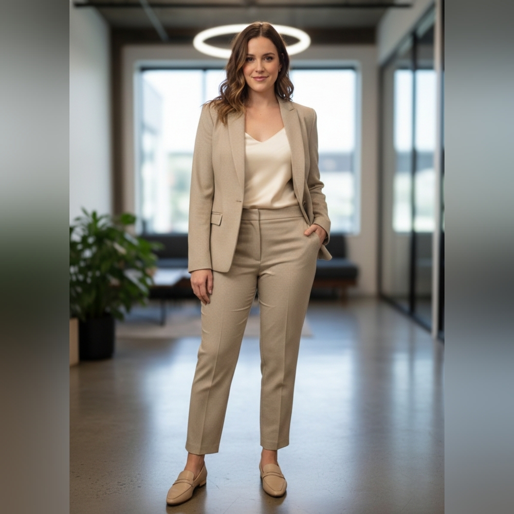 Ann Taylor Classic Beige Women's Pantsuit And Matching Blazer Set